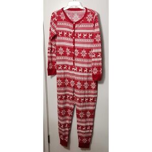 Old Navy Women's Fair Isle Jingle Jammer One Piece Pajamas‎ Size Lrg Unisex Red